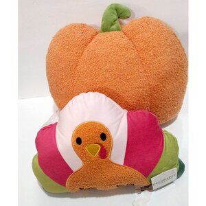 Thanksgiving Plush Pillow Bundle Turkey and Pumpkin Decorative Pillows Set of 2